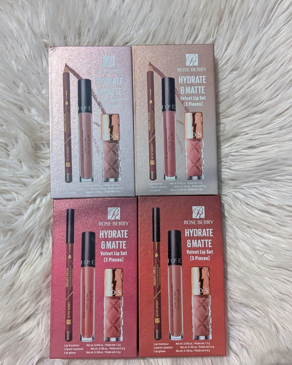 Rose berry hydrate & matte velvet lip set (3 pieces)