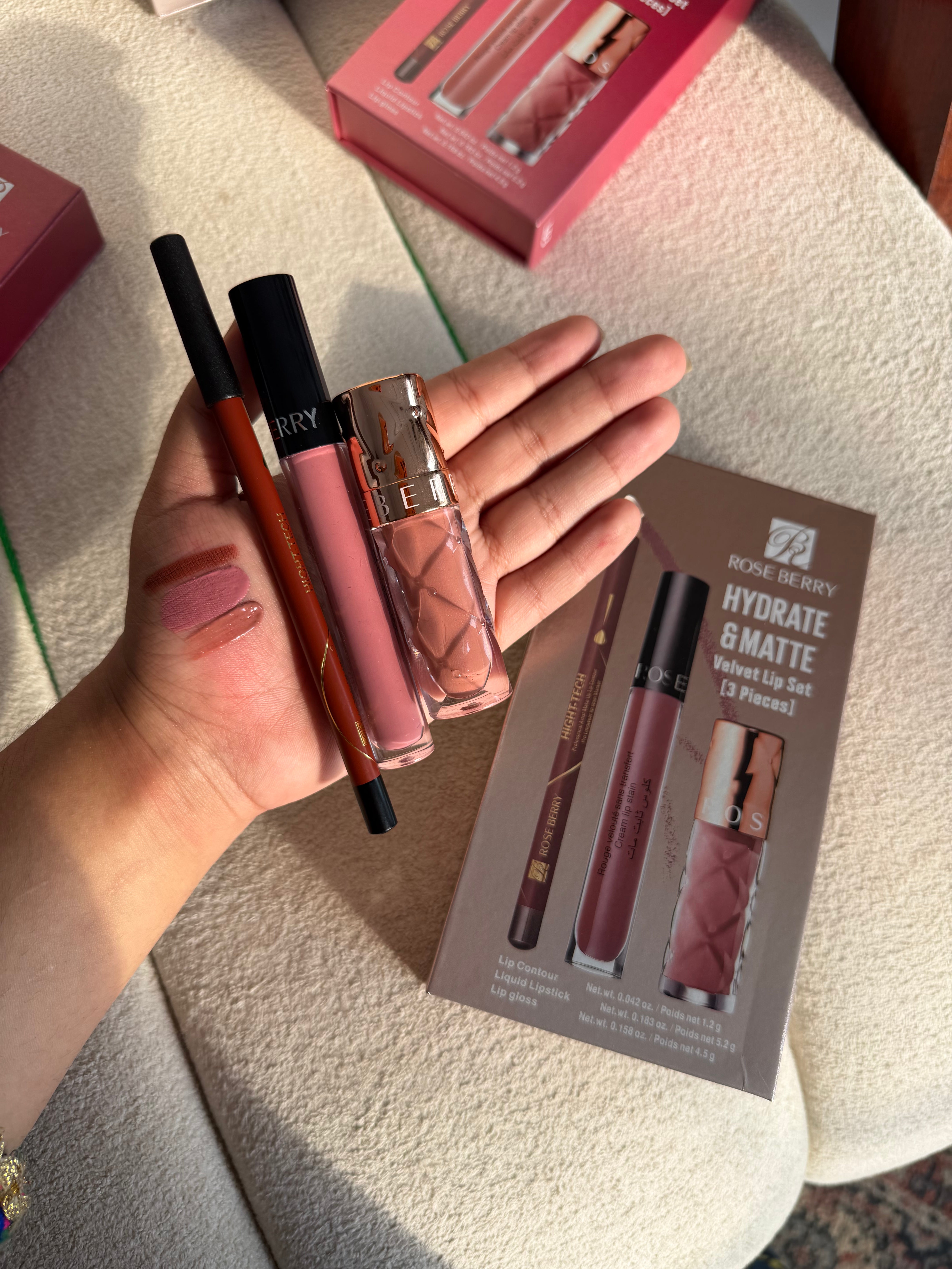 Rose berry hydrate & matte velvet lip set (3 pieces)