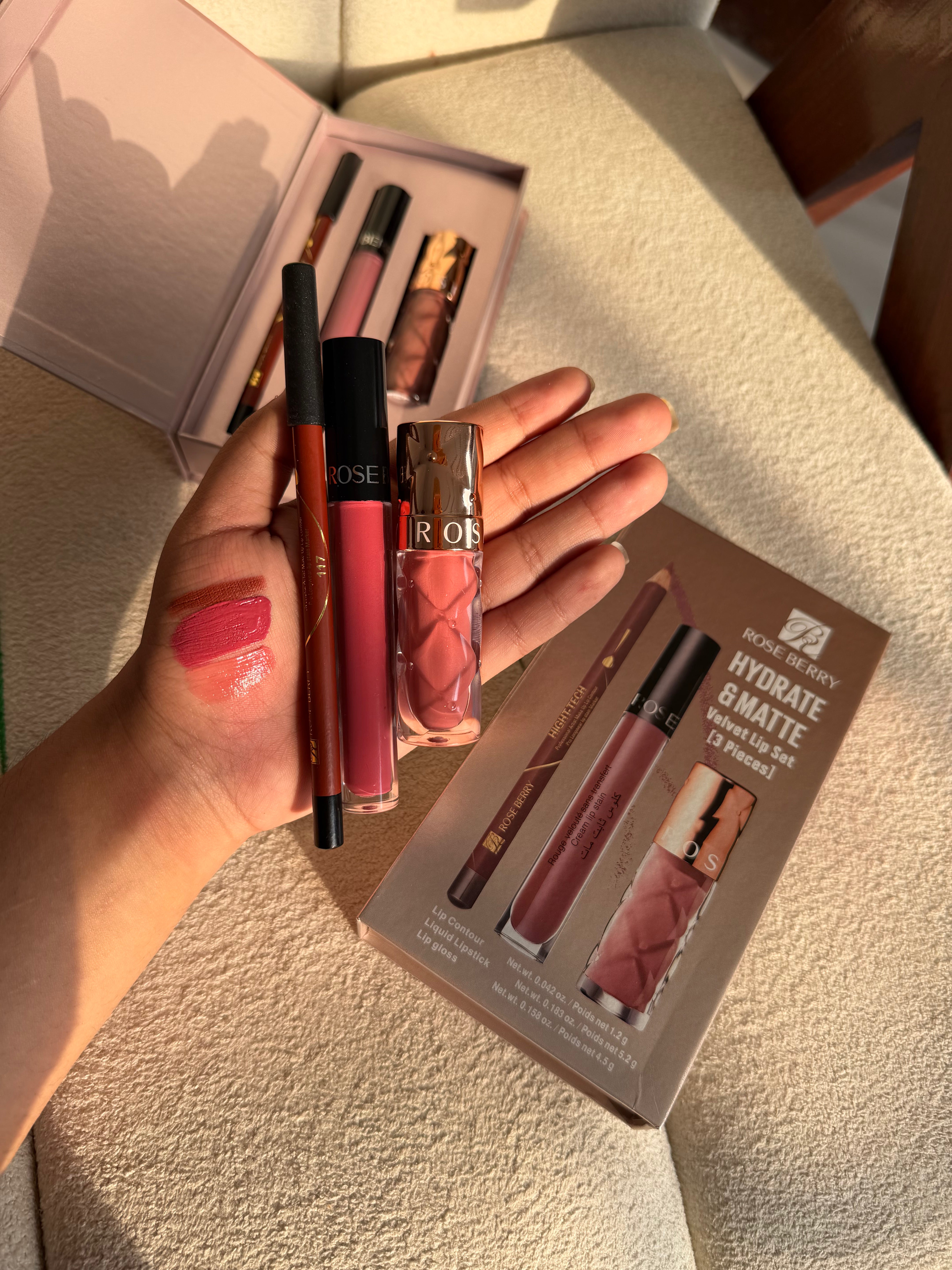 Rose berry hydrate & matte velvet lip set (3 pieces)