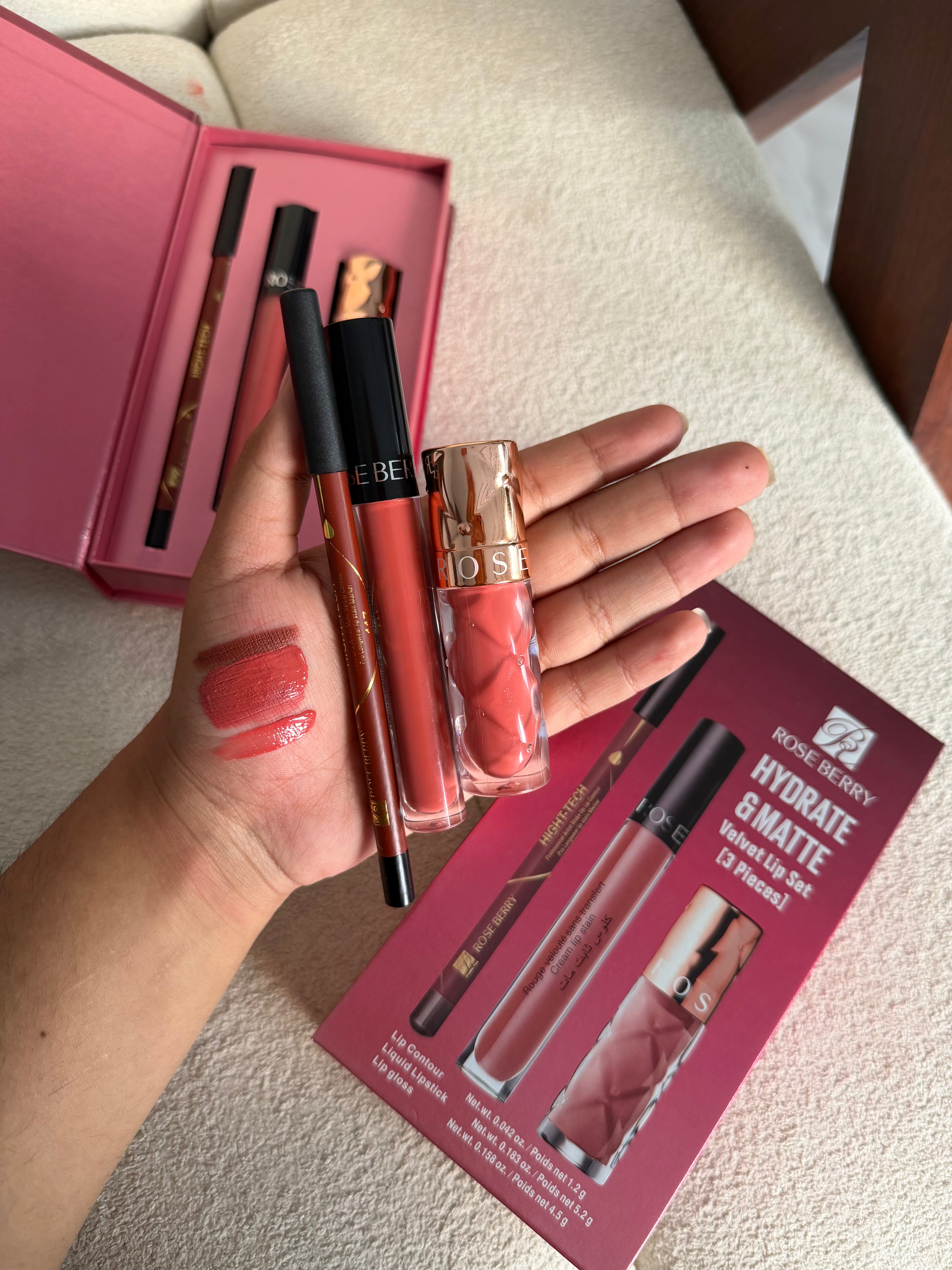 Rose berry hydrate & matte velvet lip set (3 pieces)