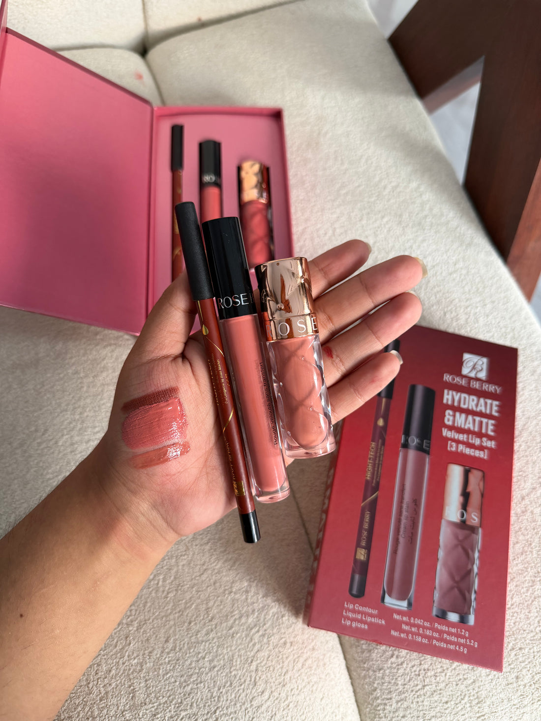 Rose berry hydrate & matte velvet lip set (3 pieces)