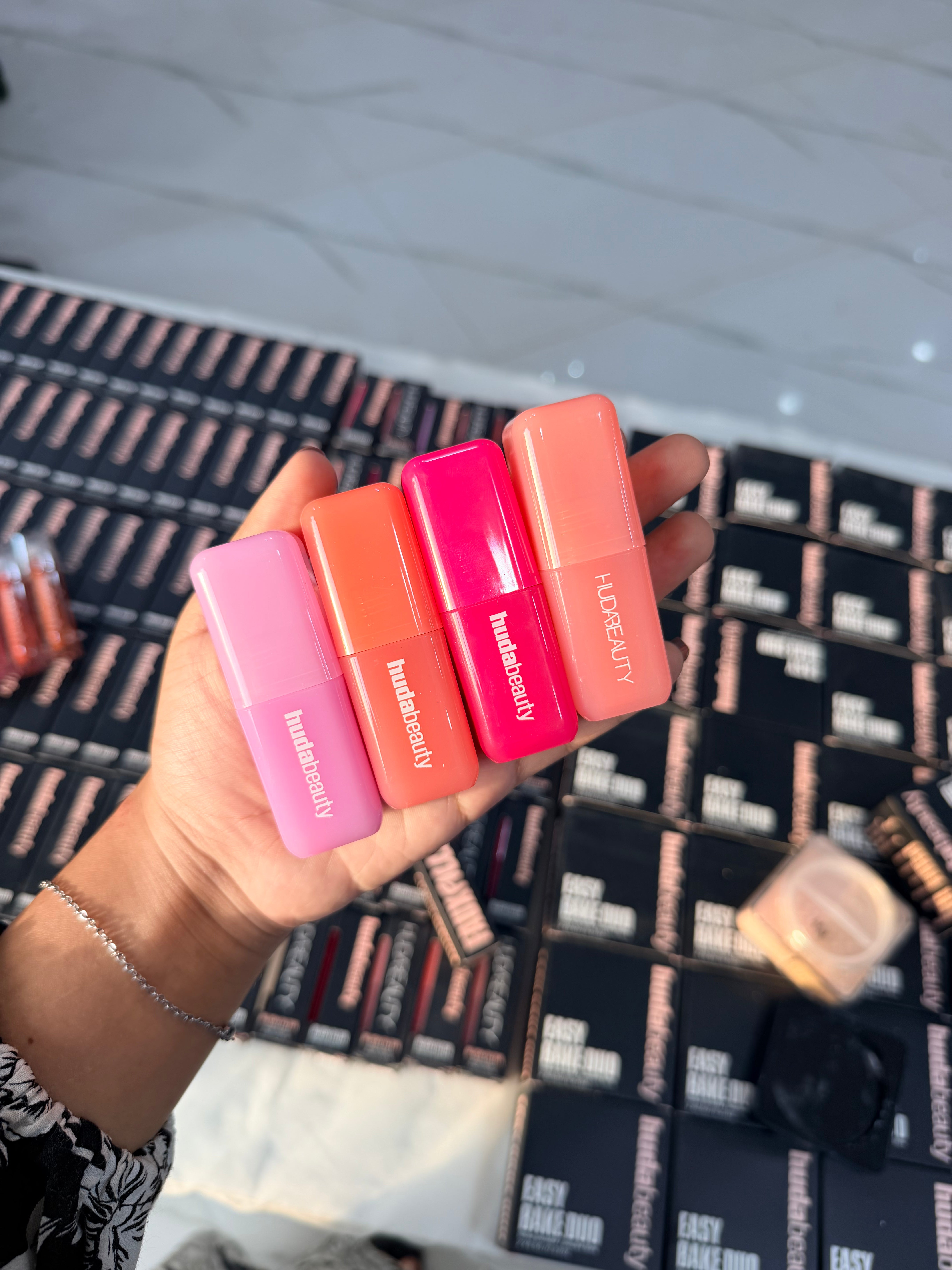 DEAL # 1 HUDA BEAUTY EASY BAKE LOSSE POWDER DUO + LIQUID BLUSH + FAUX FILTER LIPGLOSS  ( we will call to confirm shades )