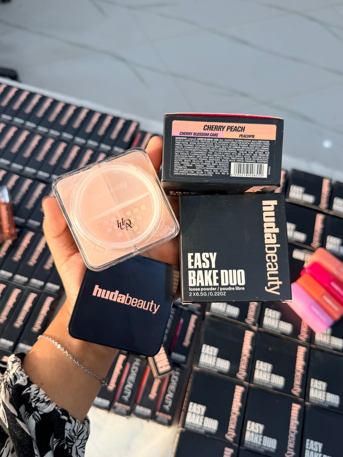 DEAL # 1 HUDA BEAUTY EASY BAKE LOSSE POWDER DUO + LIQUID BLUSH + FAUX FILTER LIPGLOSS  ( we will call to confirm shades )