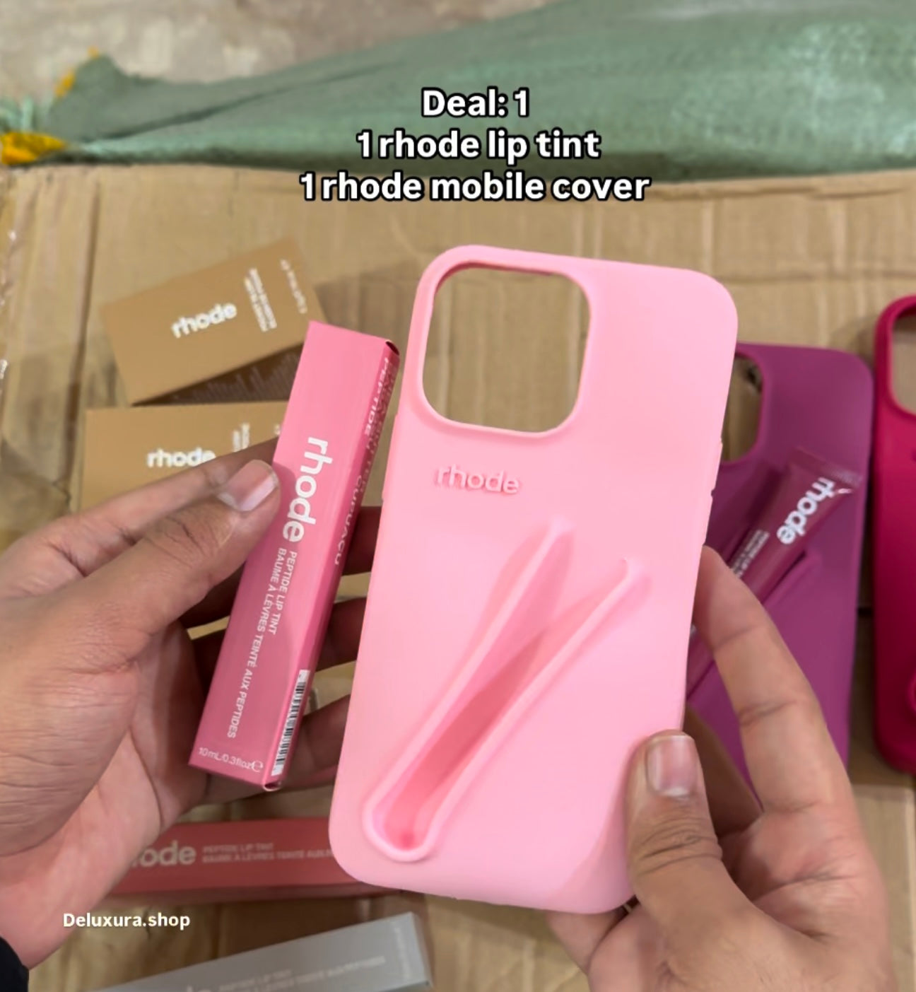 deal 1 , 1 rhode lip tint  1 phone case , we will call to REconform shade and size